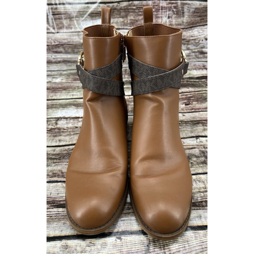 MICHAEL KORS Women's Rory Signature Ankle Side-Zip Flat Brown Booties, Size 8.5 - Picture 2 of 11